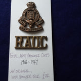 Original Royal Army Ordnance Corps (RAOC) cap badge and shoulder title, 1918-1947