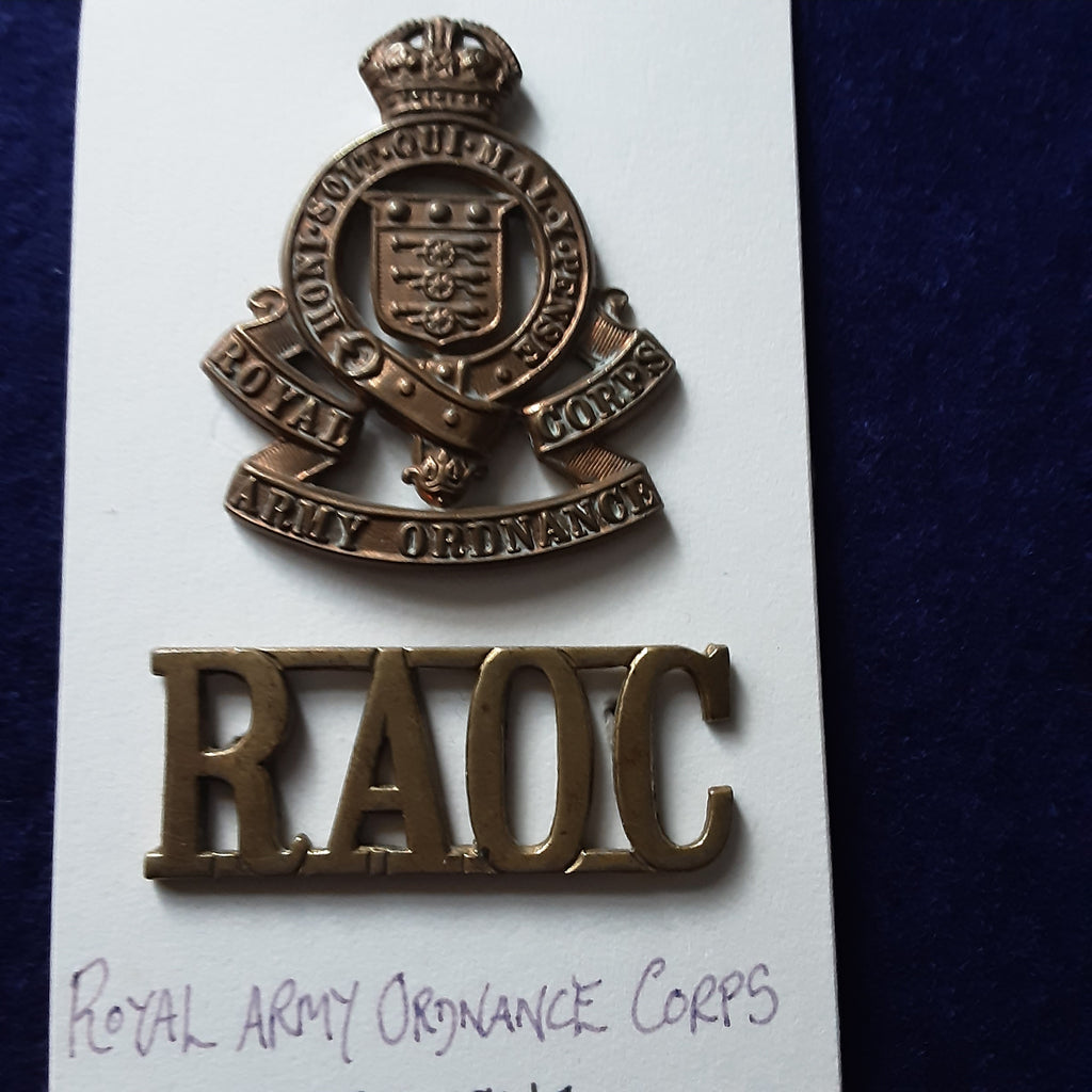 Original Royal Army Ordnance Corps (RAOC) cap badge and shoulder title, 1918-1947