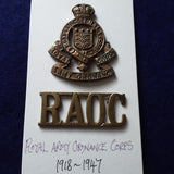 Original Royal Army Ordnance Corps (RAOC) cap badge and shoulder title, 1918-1947