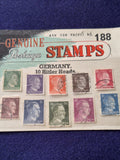 Collection of WW2 German Hitler stamps on collectors card