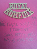 Original brass shoulder title The Royal Norfolk Regiment